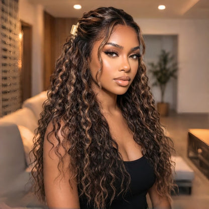 Upgrade 370 Fitted Cap Invisi-Strap HD Lace Preplucked Hairline Wig Highlight Water Wave