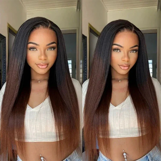 【DEAL】“SUPER Pre-plucked HD Lace” 13x6 Lace Front Wig Ombre Brown Yaki Straight