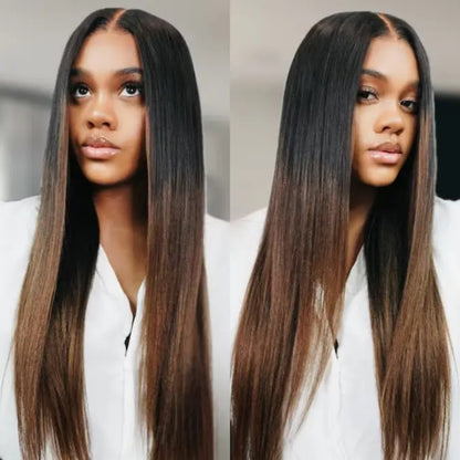 HD LACE 3D Dome Cap 9x6 Super Preplucked with Drawstring Wig Ombre Brown Yaki Straight