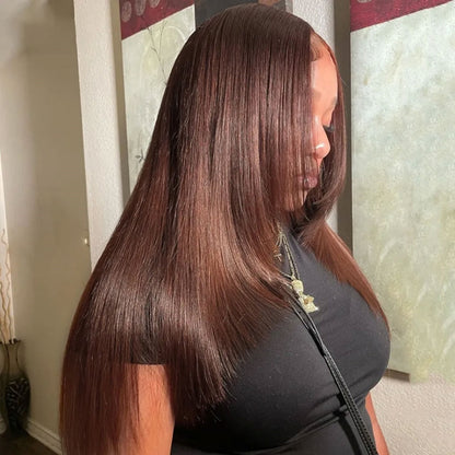 13X4/13X6 LACE FRONT HUMAN HAIR BROWN COLOR LAYERED CUT STRAIGHT WIG
