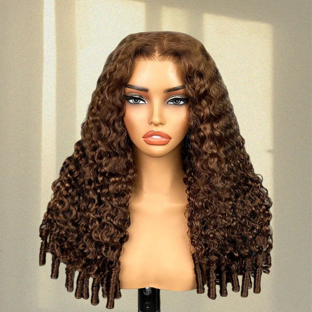 HD LACE 3D Dome Cap 9x6 Super Preplucked with Drawstring Wig Mocha Brown Burmese Curly with Spiral Ends