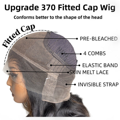 Upgrade 370 Fitted Cap Invisi-Strap HD Lace Preplucked Hairline Wig Highlight  Body Wave