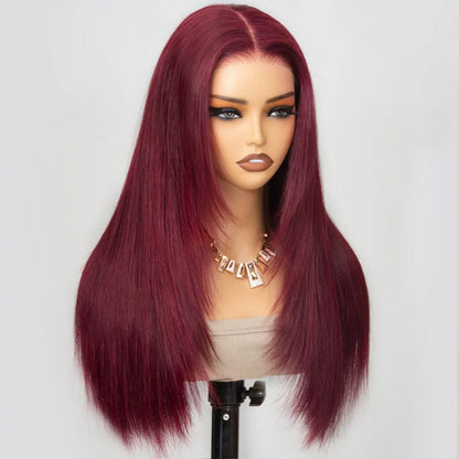 13X4/13X6 LACE FRONT HUMAN HAIR BURGUNDY LAYERED CUT STRAIGHT WIG