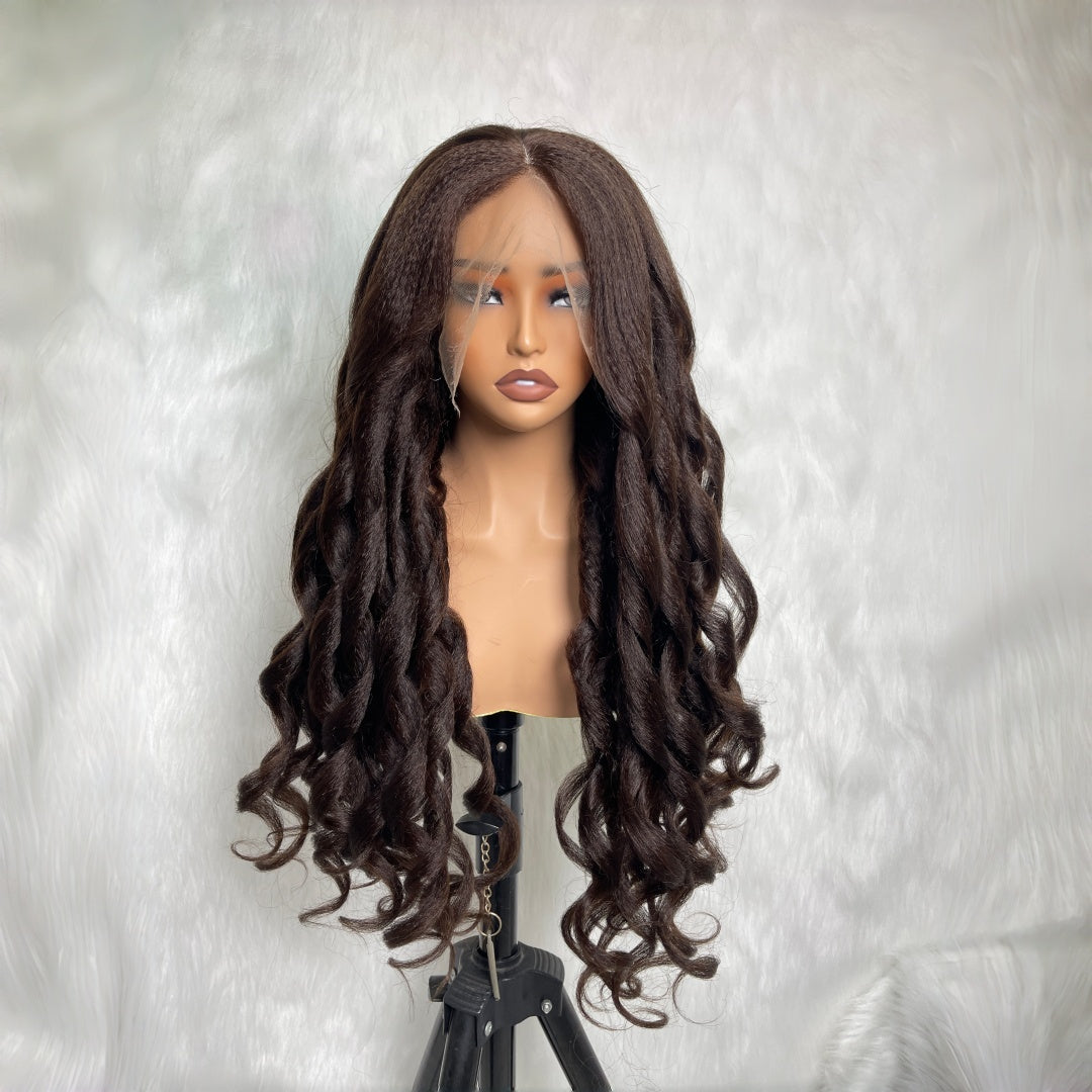 BYE-BYE KNOTS 13X6 HD LACE FRONTAL SUPER PRE-PLUCKED WIG / BROWN YAKI WAVE