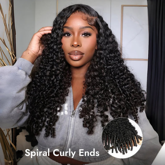BYE-BYE KNOTS 13X6 HD LACE FRONTAL SUPER PRE-PLUCKED WIG /BURMESE CURLY WITH SPIRAL CURLY ENDS