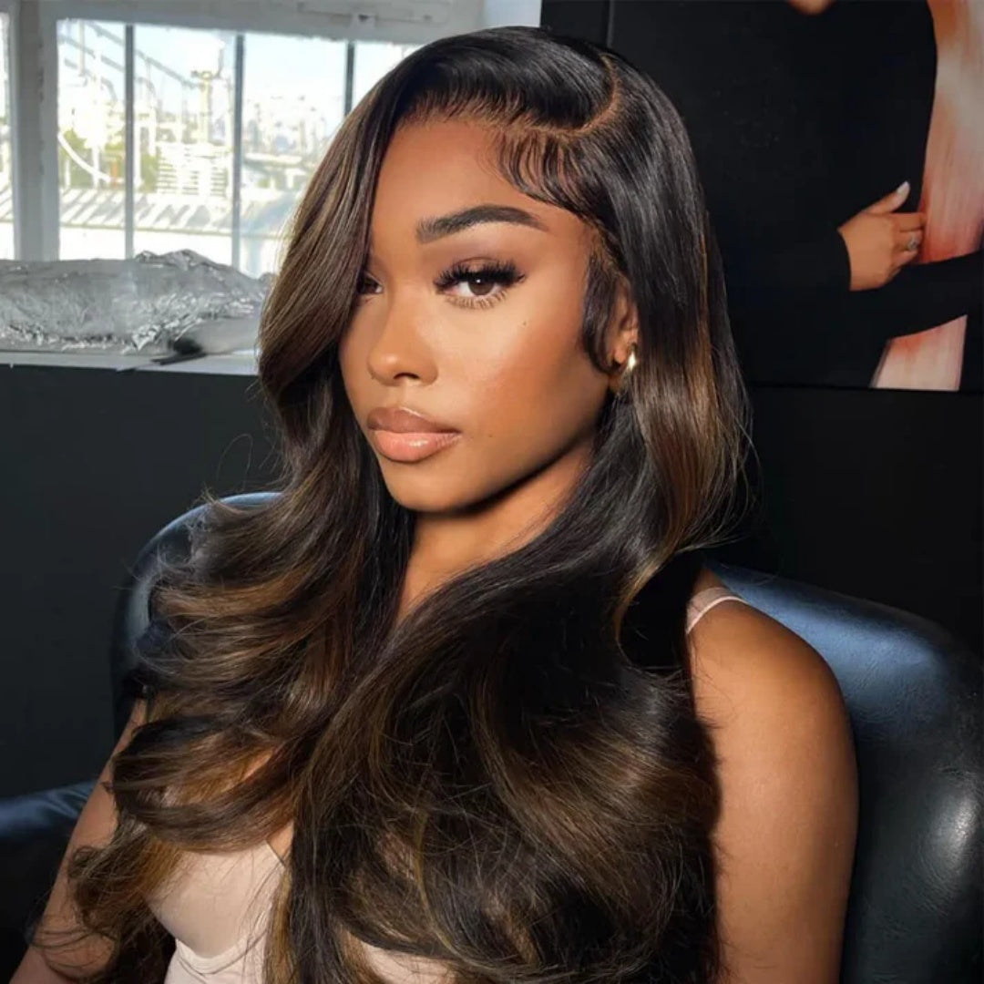 Upgrade 370 Fitted Cap Invisi-Strap HD Lace Preplucked Hairline Wig Highlight Brown Body Wave