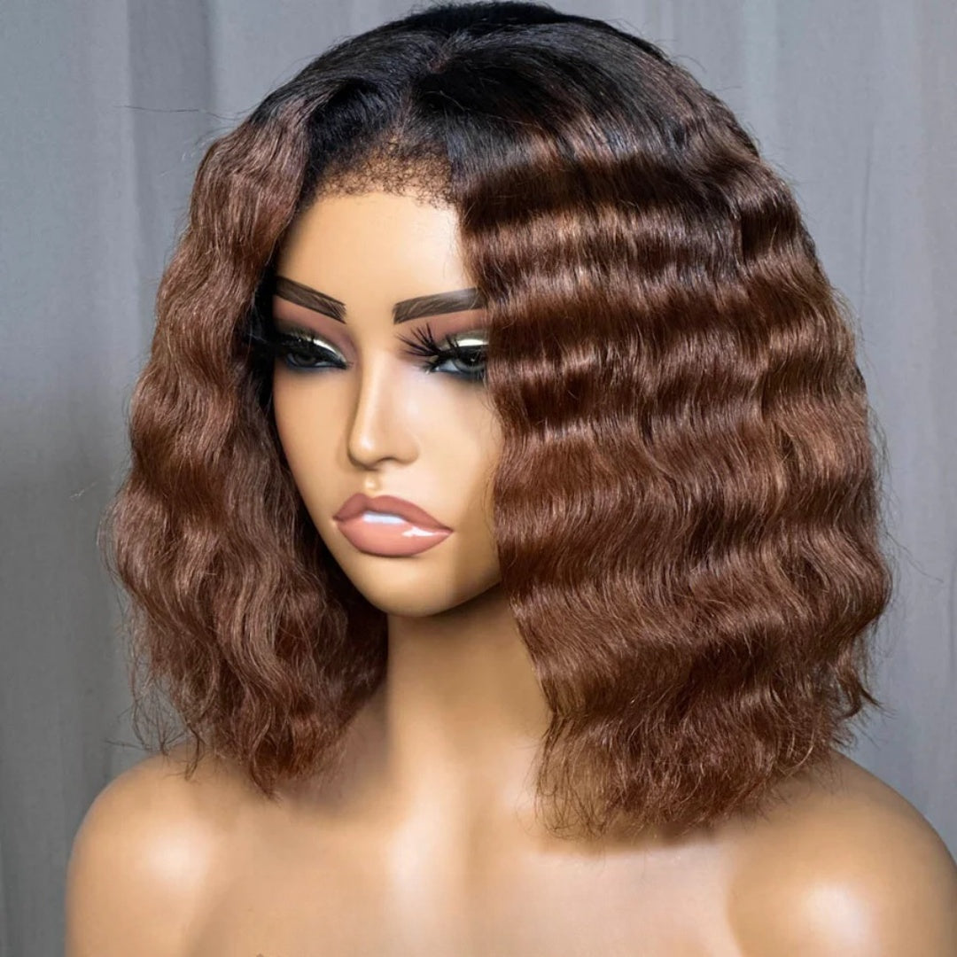 13X6 TRANSPARENT/HD LACE KINKY EDGES OMBRE COLOR  WAVY BOB WIG