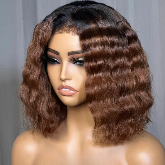 13X6 TRANSPARENT/HD LACE KINKY EDGES OMBRE COLOR  WAVY BOB WIG