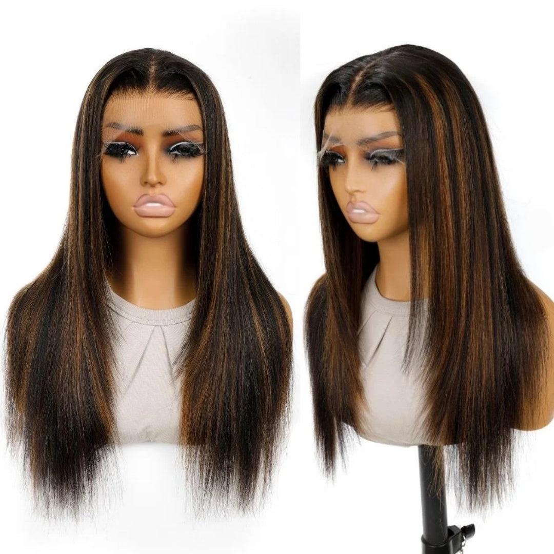 BYE-BYE KNOTS 13X6 HD LACE FRONTAL SUPER PRE-PLUCKED WIG / HIGHLIGHT LAYERED YAKI STRAIGHT