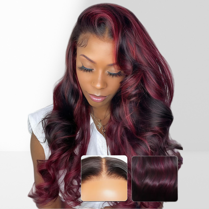 13X4/13X6 TRANSPARENT LACE FRONT 99J BURGUNDY BODY WAVE WIG