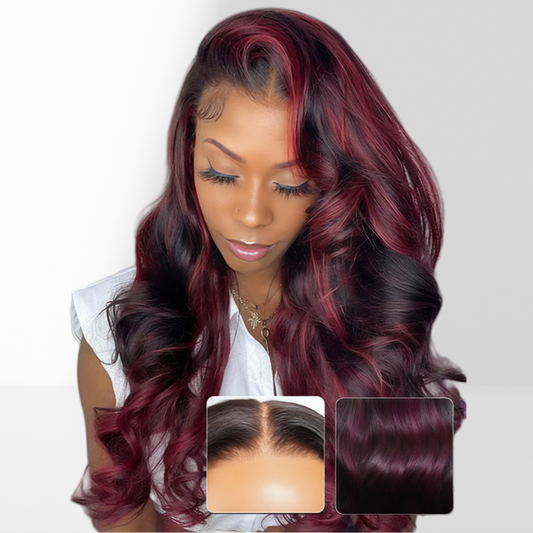 13X4/13X6 TRANSPARENT LACE FRONT 99J BURGUNDY BODY WAVE WIG