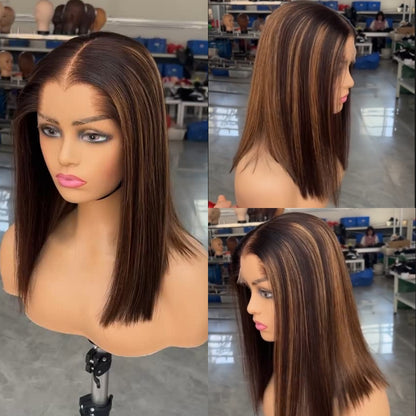 “M” Shape  Hairline 13X4/13X6 Transparent Lace Front Wig Highlight Straight BOB