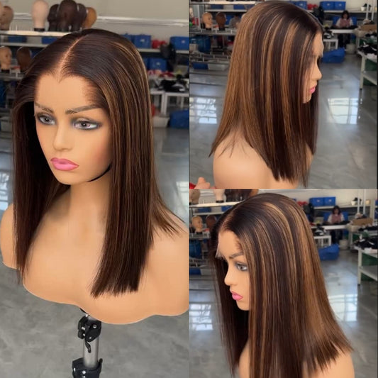 “M” Shape  Hairline 13X4/13X6 Transparent Lace Front Wig Highlight Straight BOB