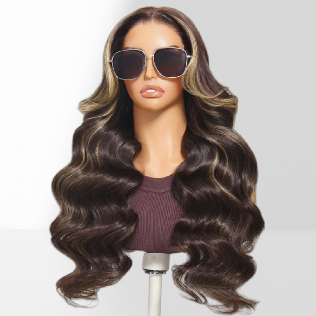 HD LACE 3D Dome Cap 9x6 Super Preplucked with Drawstring Wig Highlight Brown Body Wave