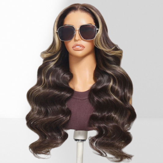 HD LACE 3D Dome Cap 9x6 Super Preplucked with Drawstring Wig Highlight Brown Body Wave