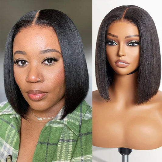 V Part Wig Yaki Bob Glueless Human Hair Wig