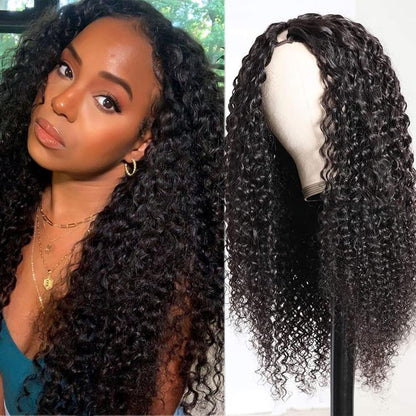 V Part Wig Curly Glueless Human Hair Wig