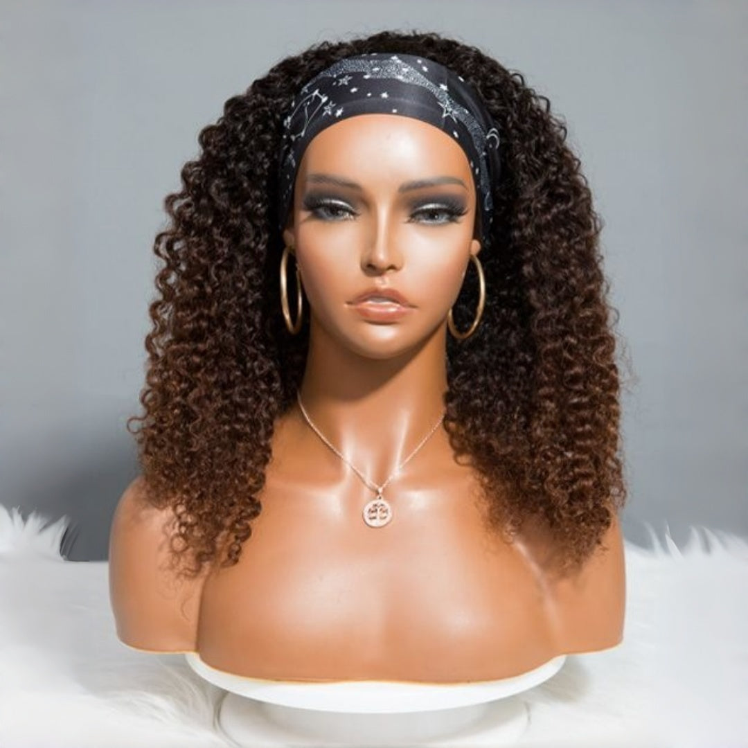 Brown Curly Headband Wig Glueless Human Hair Wig