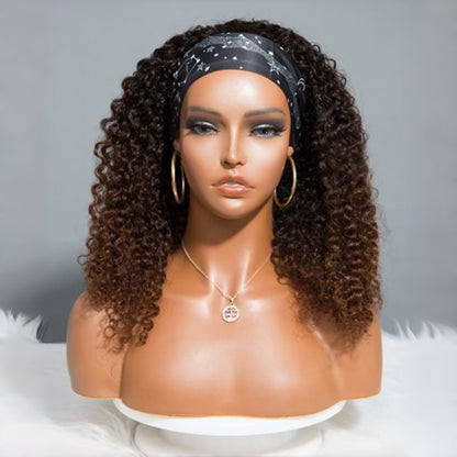 Brown Curly Headband Wig Glueless Human Hair Wig