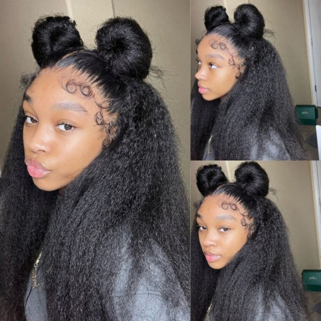 HD Lace 360 Invisi-Strap Wig Kinky Straight with 4C/Curly/Newborn Edge