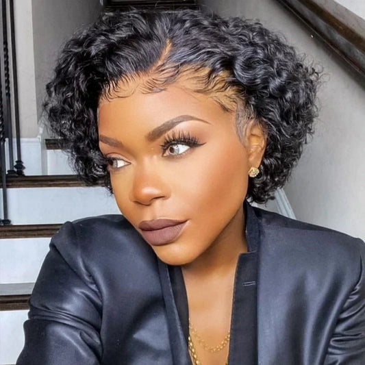 13X4/13X6 TRANSPARENT LACE HUMAN HAIR BOUNCY CURLY SHORT PIXIE CUT WIG