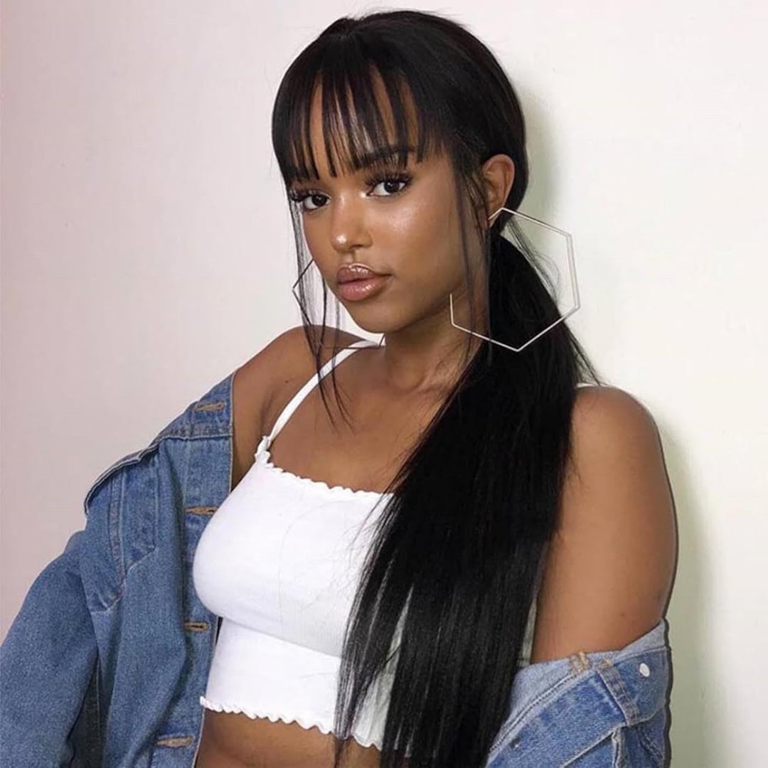 Upgrade 370 Fitted Cap Invisi-Strap HD Lace Preplucked Hairline Wig Yaki Straight with Bang