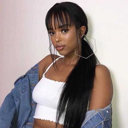 Upgrade 370 Fitted Cap Invisi-Strap HD Lace Preplucked Hairline Wig Yaki Straight with Bang