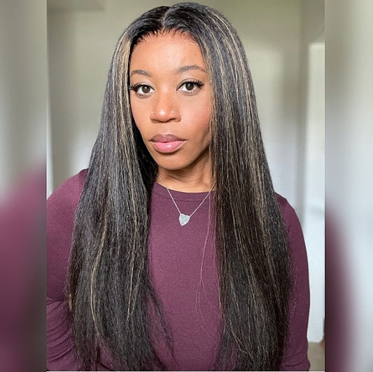 HD LACE 3D Dome Cap 9x6 Super Preplucked with Drawstring Wig Highlighted Kinky Straight