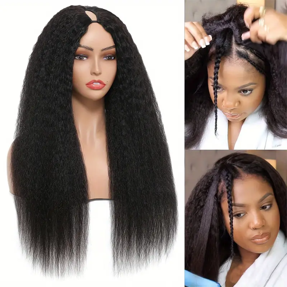 V Part Wig Kinky Straight Glueless Human Hair Wig