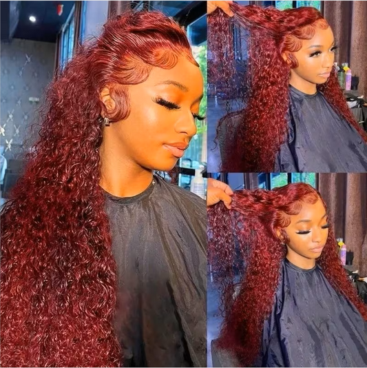 BURGUNDY 99J RED CURLY PRE-PLUCKED LACE FRONT HUMAN HAIR WIG