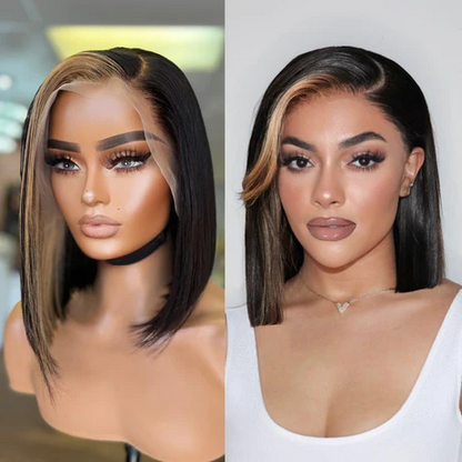 13X4 BLONDE HIGHLIGHT PRE-PLUCKED HUMAN HAIR LACE FRONT WIG