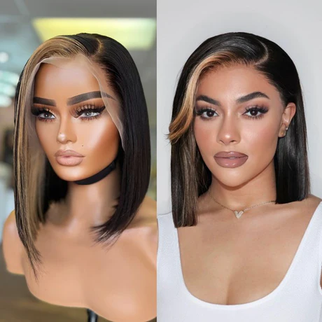 13X4 BLONDE HIGHLIGHT PRE-PLUCKED HUMAN HAIR LACE FRONT WIG