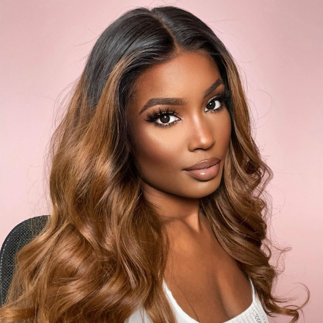 13x6 HD Lace SUPER Pre-plucked #30 Ombre Brown Dark Roots Body Wave Lace Front Wig