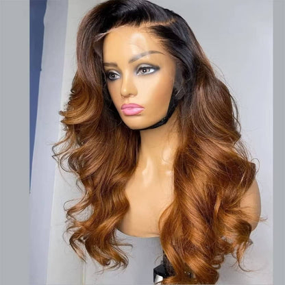 13x6 HD Lace SUPER Pre-plucked #30 Ombre Brown Dark Roots Body Wave Lace Front Wig