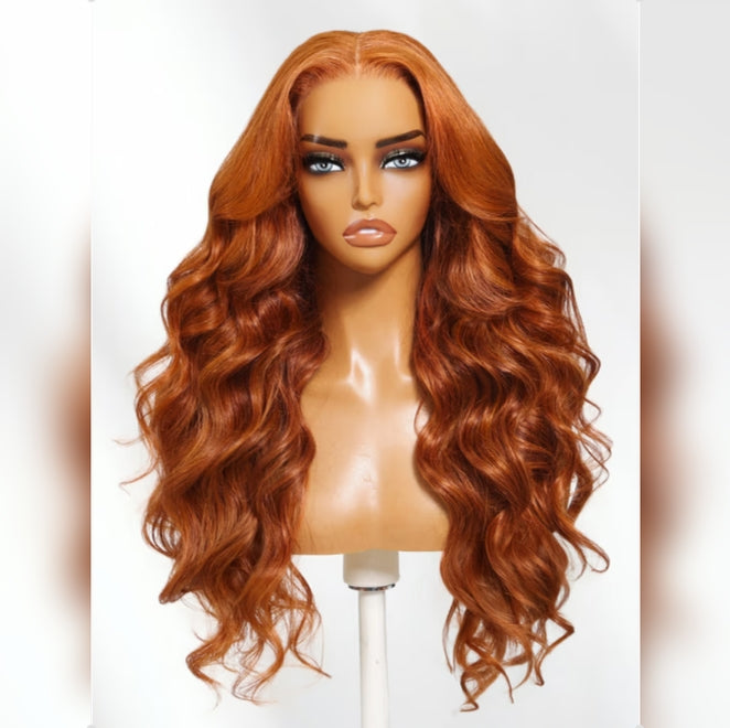 4X4/13X4 LACE FRONT HUMAN HAIR 250% DENSITY COPPER ORANGE BODY WAVY WIG
