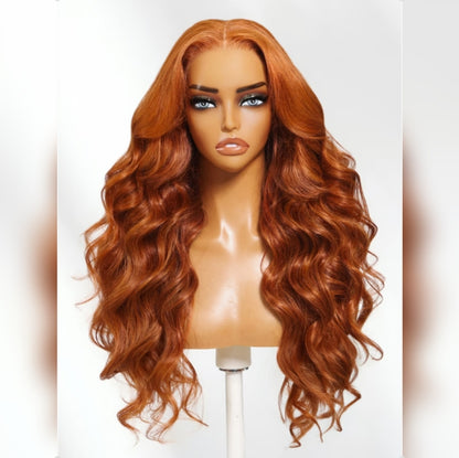 4X4/13X4 LACE FRONT HUMAN HAIR 250% DENSITY COPPER ORANGE BODY WAVY WIG