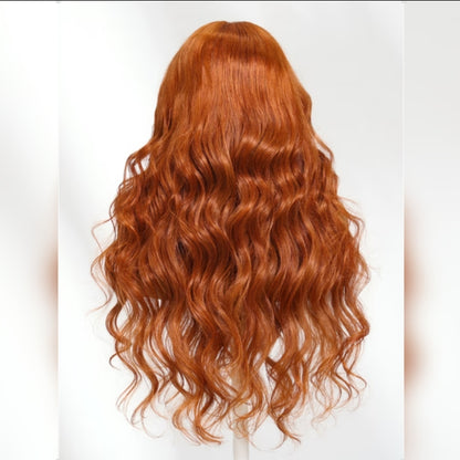 4X4/13X4 LACE FRONT HUMAN HAIR 250% DENSITY COPPER ORANGE BODY WAVY WIG