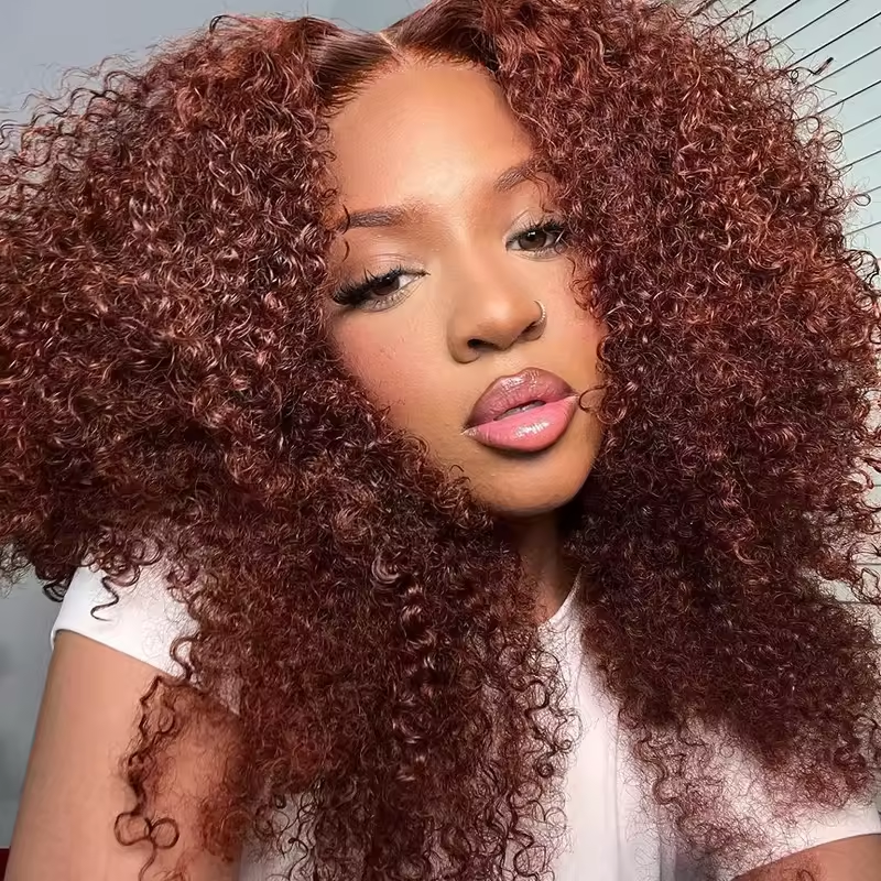 4x4/13x4 REDDISH BROWN AFRO KINKLY CURLY BOB LACE FRONT WIG