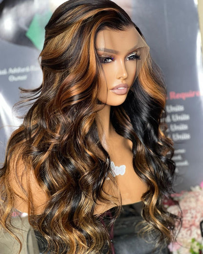 【BIG SALE】HD Lace SUPER Pre-plucked Honey Brown Highlight Body Wave Wig