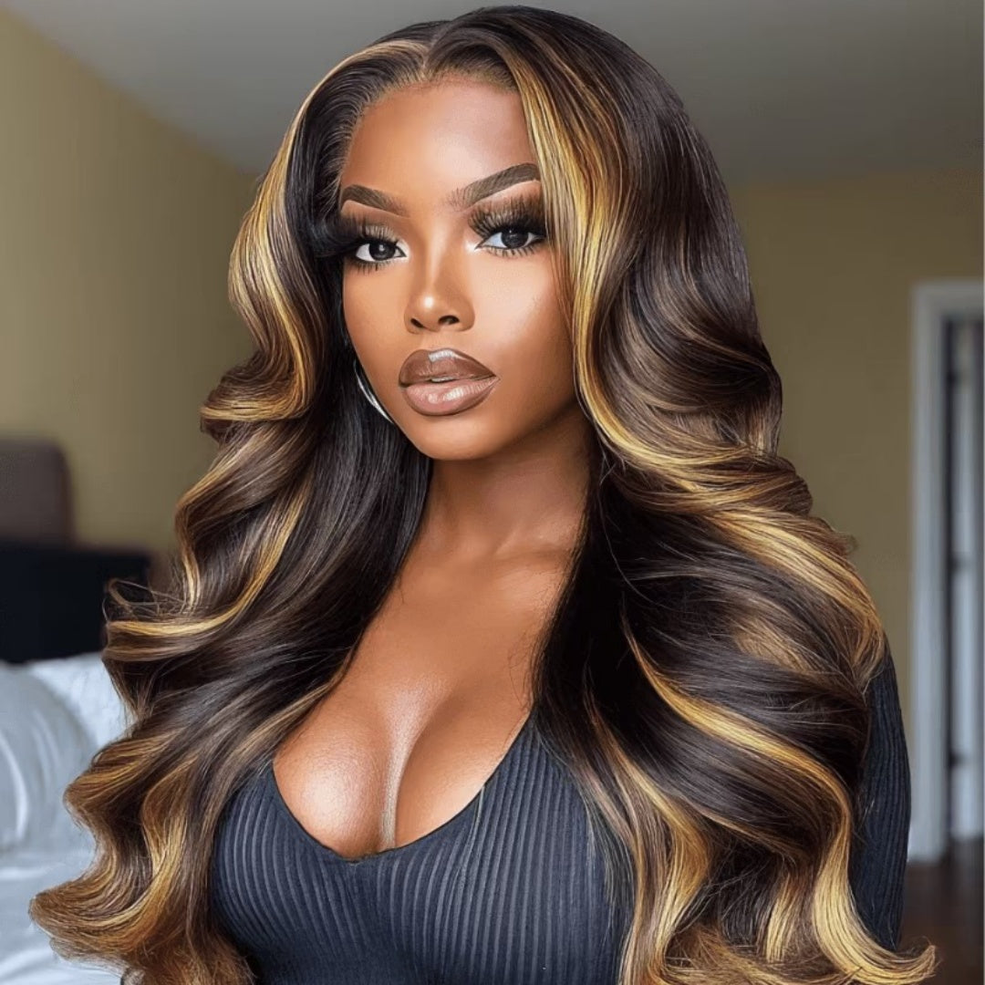 【DEAL】“SUPER Pre-plucked HD Lace” 13x6 Lace Front Wig Honey Caramel Highlight Body Wave