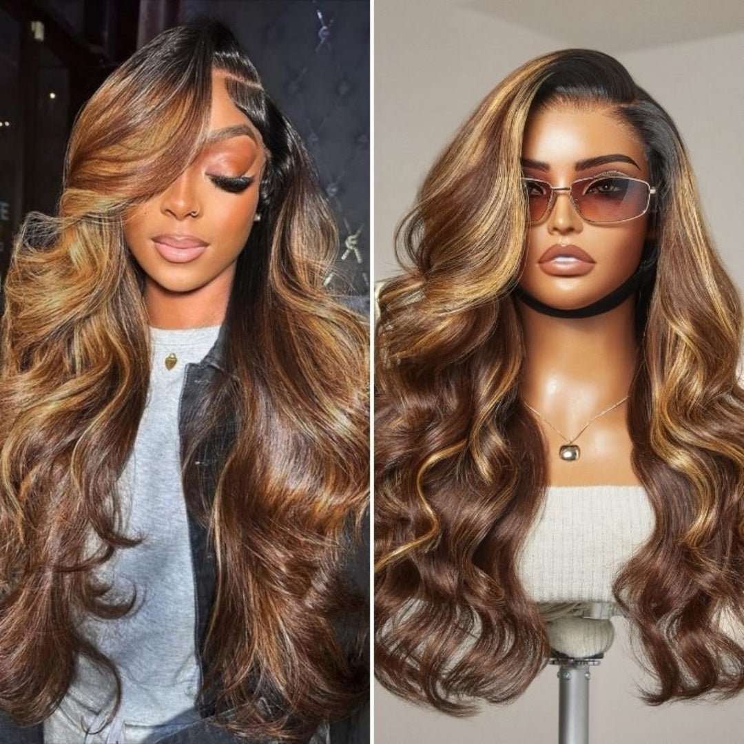 BYE-BYE KNOTS HD LACE 13X4 FULL FRONTAL WIG / HIGHLIGHT BODY WAVE