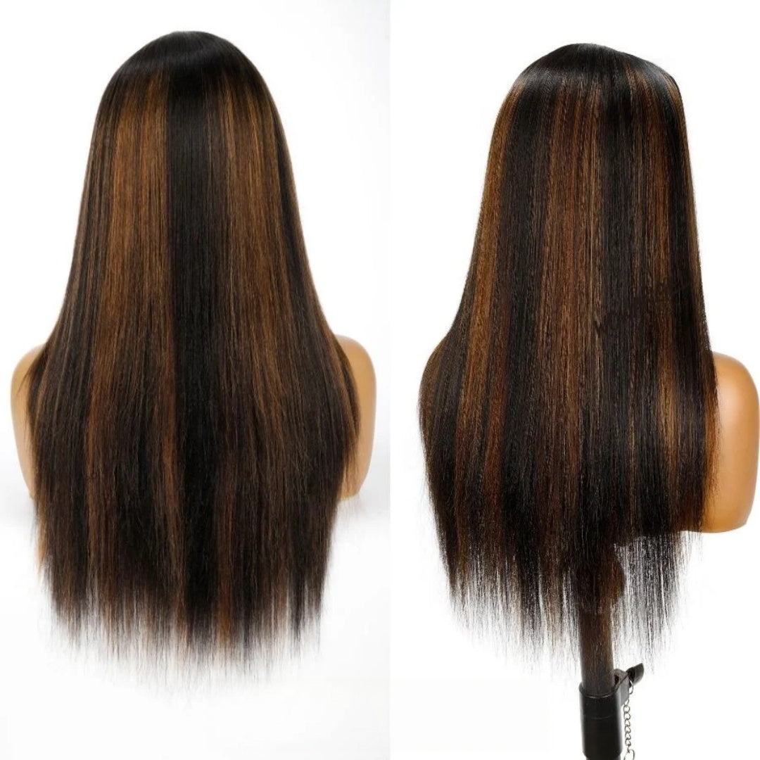 BYE-BYE KNOTS 13X6 HD LACE FRONTAL SUPER PRE-PLUCKED WIG / HIGHLIGHT LAYERED YAKI STRAIGHT