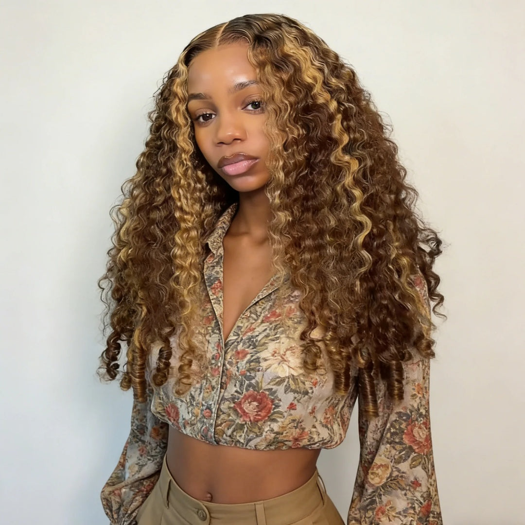 BYE-BYE KNOTS 13X6 HD LACE FRONTAL SUPER PRE-PLUCKED WIG /  P4/27 HIGHLIGHT BURMESE CURLY
