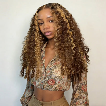 BYE-BYE KNOTS 13X6 HD LACE FRONTAL SUPER PRE-PLUCKED WIG /  P4/27 HIGHLIGHT BURMESE CURLY