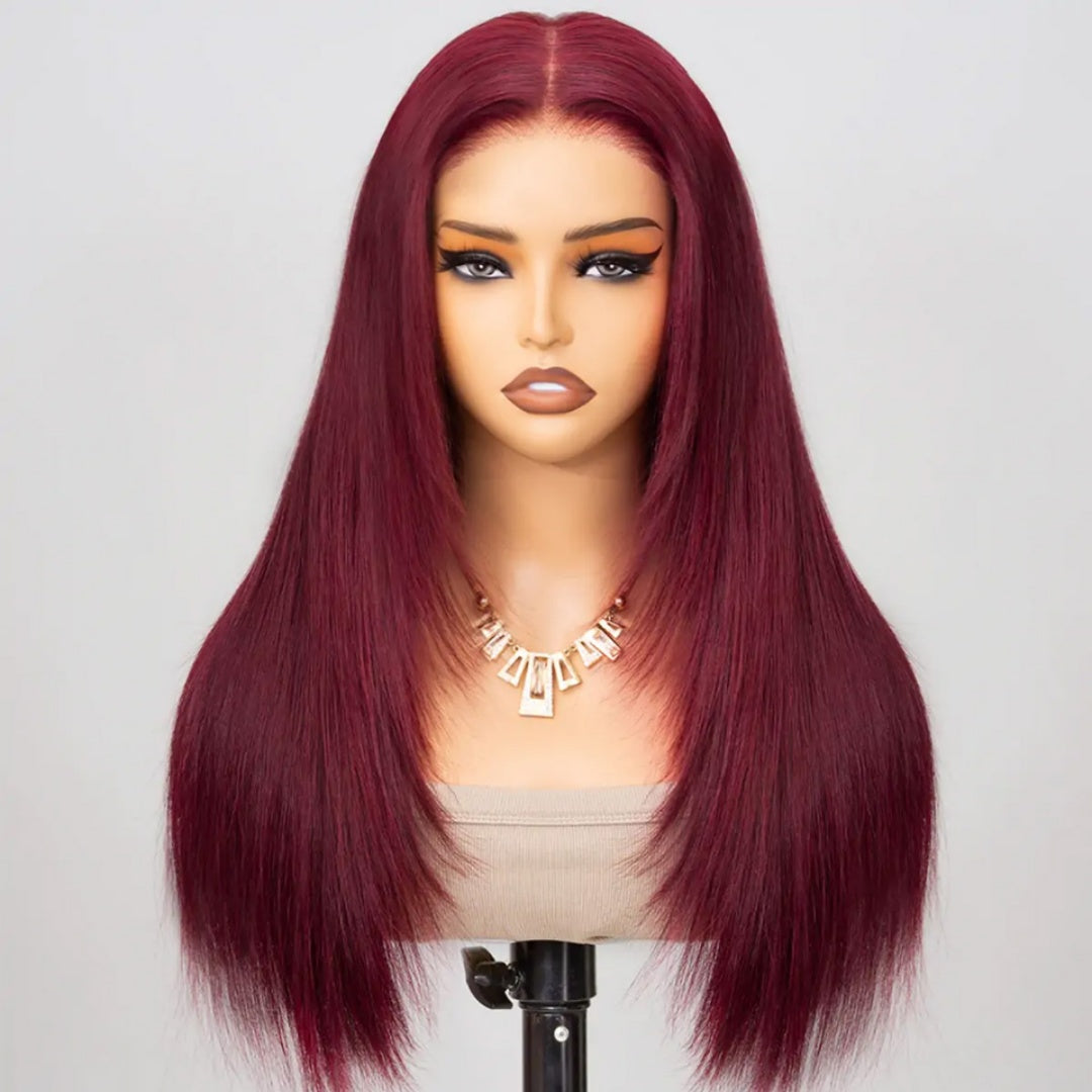 13X4/13X6 LACE FRONT HUMAN HAIR BURGUNDY LAYERED CUT STRAIGHT WIG