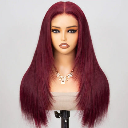 13X4/13X6 LACE FRONT HUMAN HAIR BURGUNDY LAYERED CUT STRAIGHT WIG