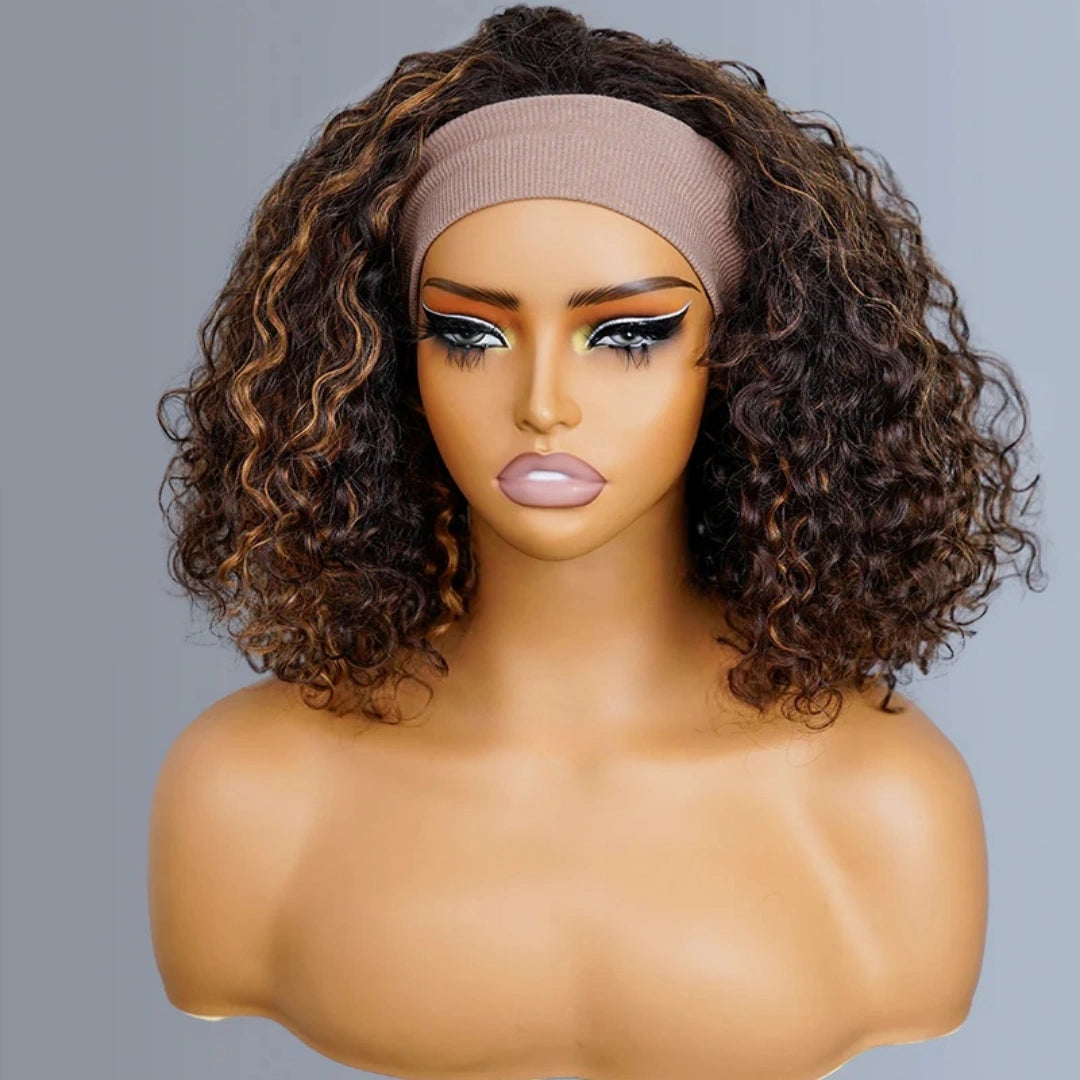 Upgrade 3 IN 1 Half Wig With Drawstring Highlight Water Wave Glueless Human Hair Wig