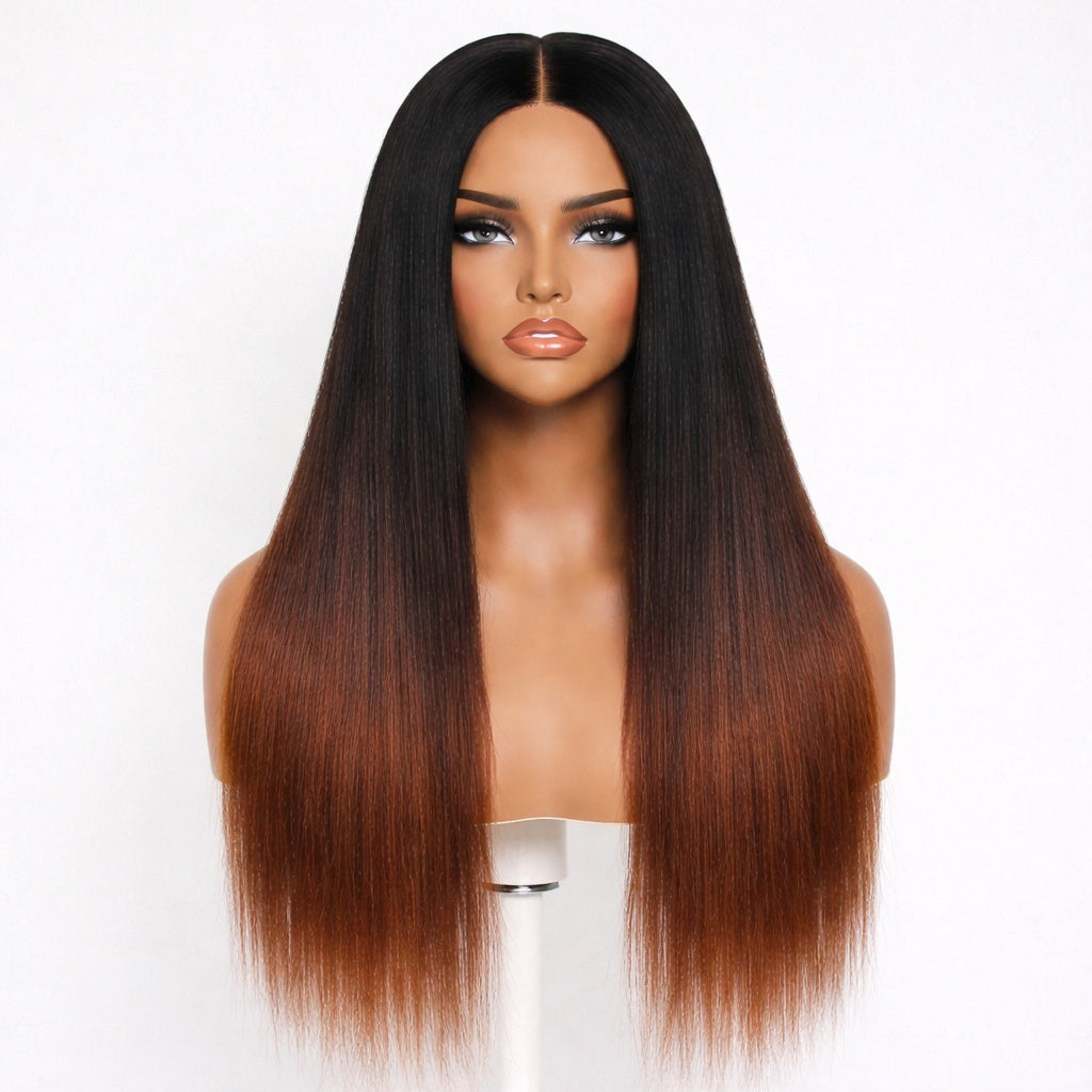 13X6  FIT 2.0 HD LACE FRONT SUPER PRE-PLUCKED WIG /OMBRE REDDISH BROWN YAKI STRAIGHT