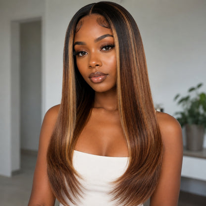 HD LACE 9x6 Lace Parting Super Preplucked Hairline Density Wig Highlight Straight