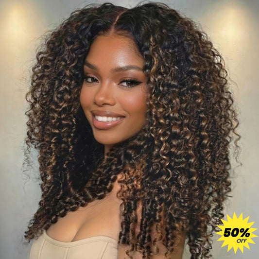 13X6  FIT 2.0 HD LACE FRONT SUPER PRE-PLUCKED WIG /BROWN OMBRE BURMESE CURLY WITH FINGER COIL ENDS